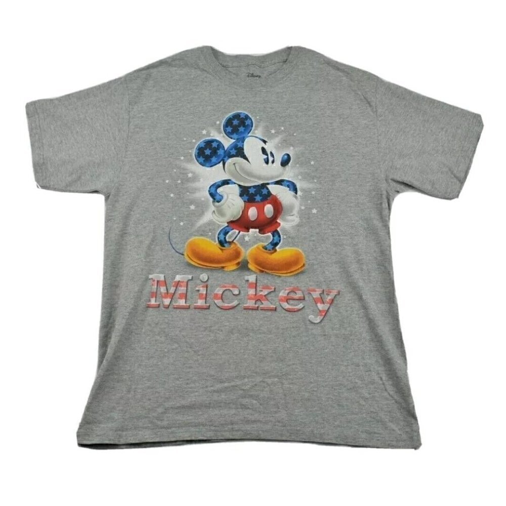 MICKEY Mouse T Shirt M USA Disney American Stars Grey Red White Blue